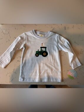 Zuccini Kids Long-Sleeve Striped Shirt with Green Tractor Graphic